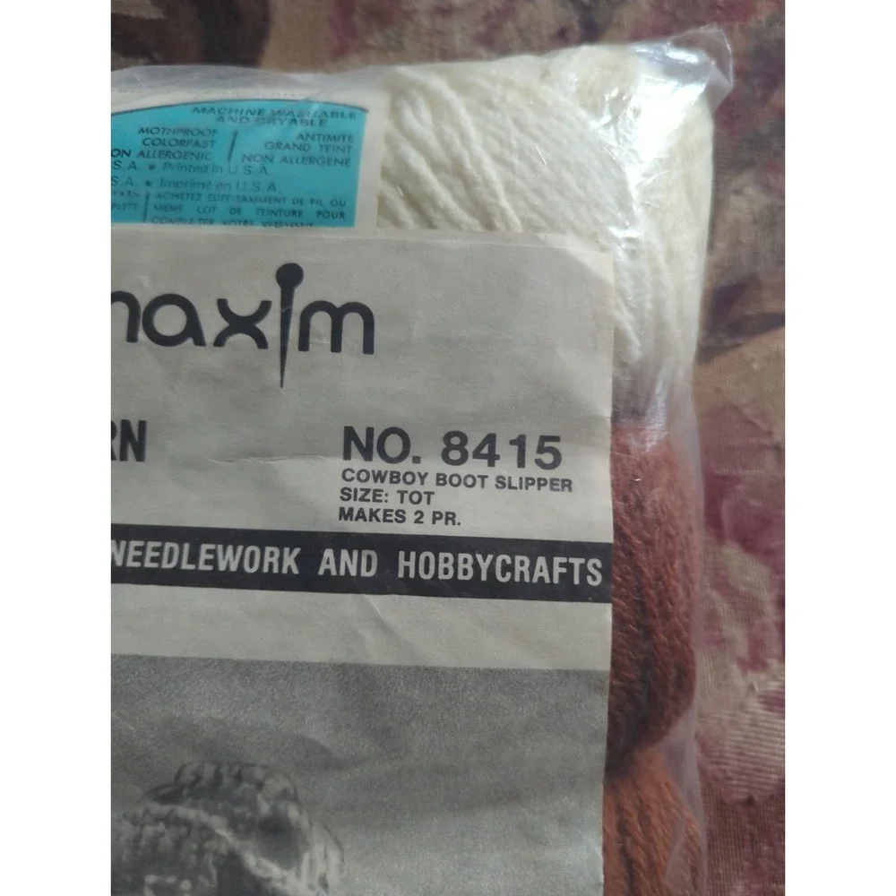 Vintage Mary Maxim Crochet Kit 8415 Cowboy Boot Slippers Size Toddler NOS